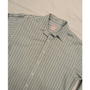 Brooks Brothers 346 Shirt Mens L Green & Blue Cotton Original Polo Button Up